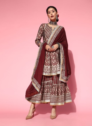 Especial Maroon Blended Cotton Designer Salwar Kameez