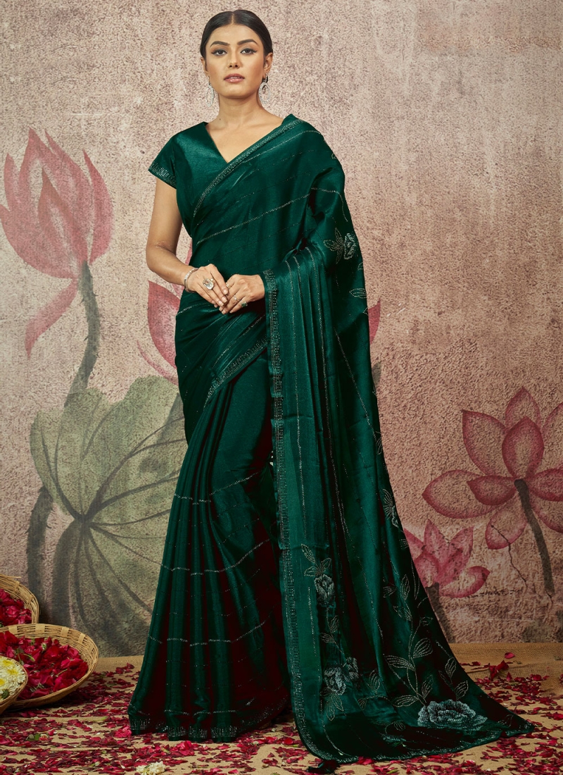 Especial Satin Silk Embroidered Contemporary Style Saree