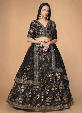 Ethnic Silk Black Sequins Designer Lehenga Choli