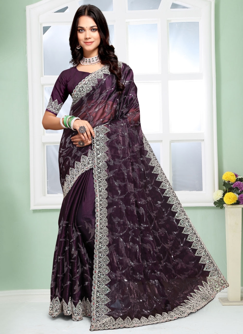 Exceeding Embroidered Purple Trendy Saree