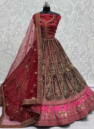 Excellent Velvet Dori Work Maroon Designer Lehenga Choli