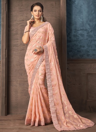 Exceptional Peach Embroidered Saree