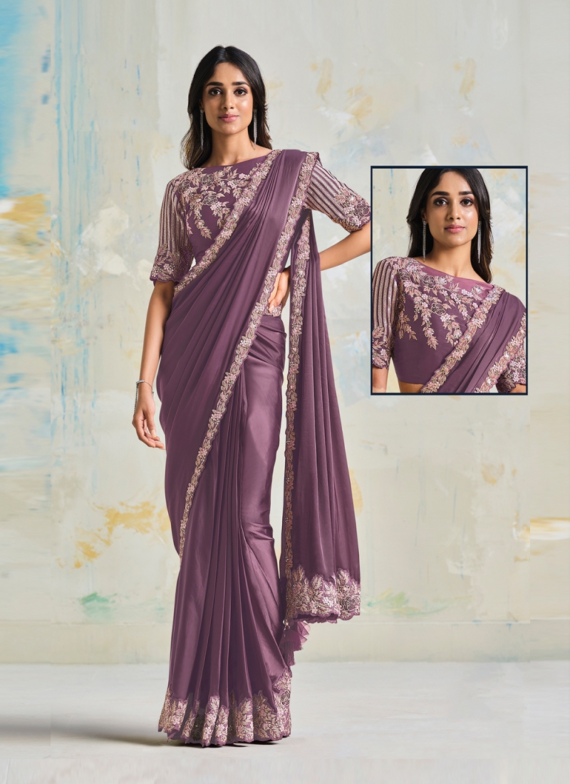 Exotic Embroidered Purple Designer Saree