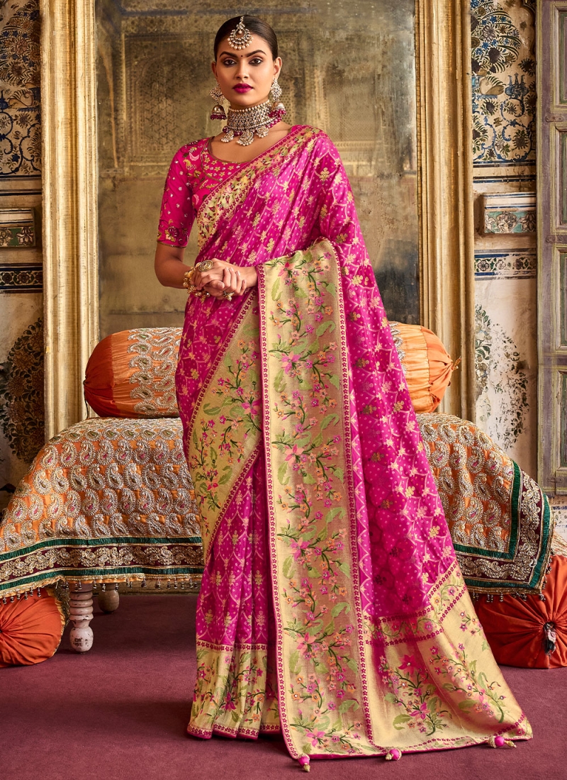 Exotic Handwork Pink Silk Contemporary Saree