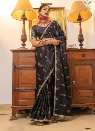 Exotic Viscose Black Embroidered Trendy Saree