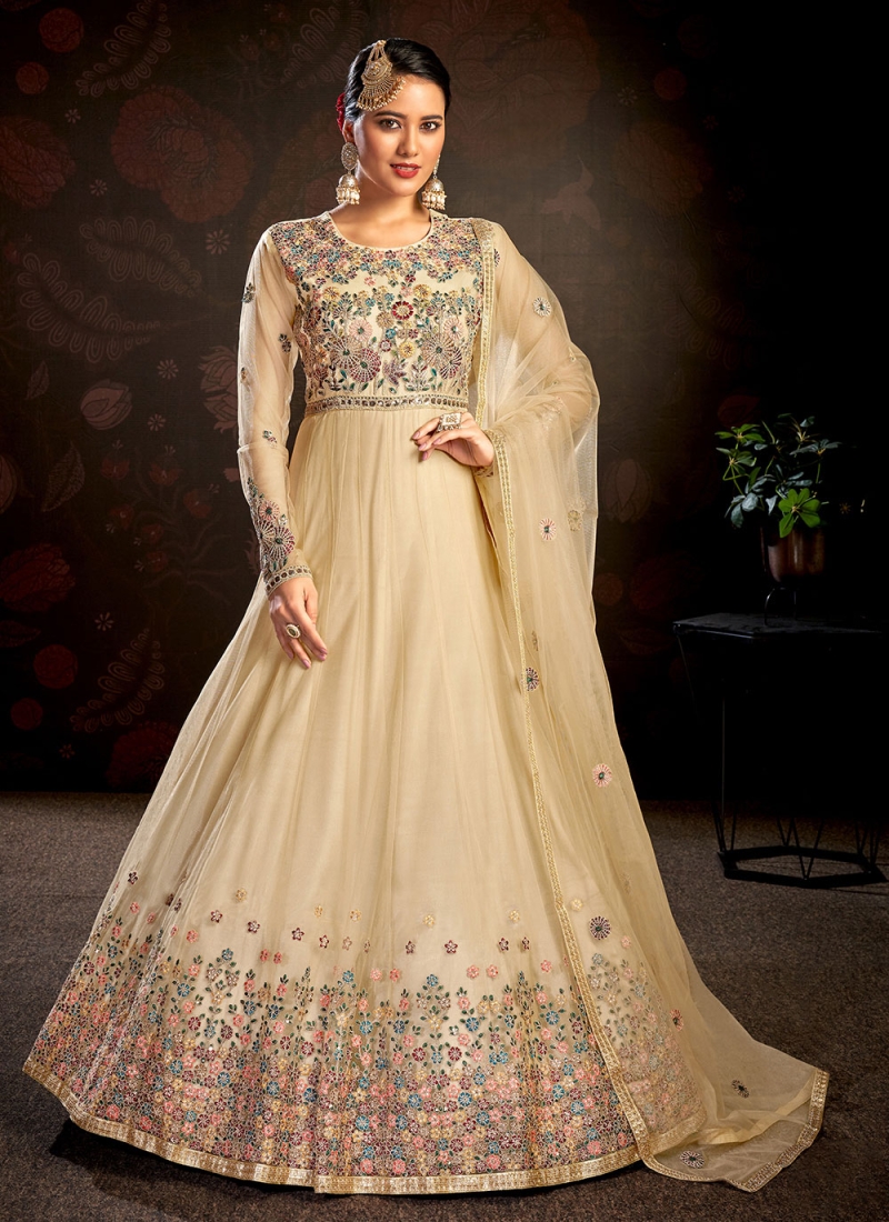 Exquisite Beige Ceremonial Anarkali Salwar Suit