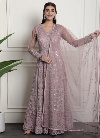 Exquisite Net Embroidered Purple Salwar Kameez