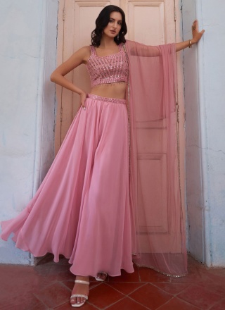 Exquisite Pink Georgette Readymade Salwar Suit