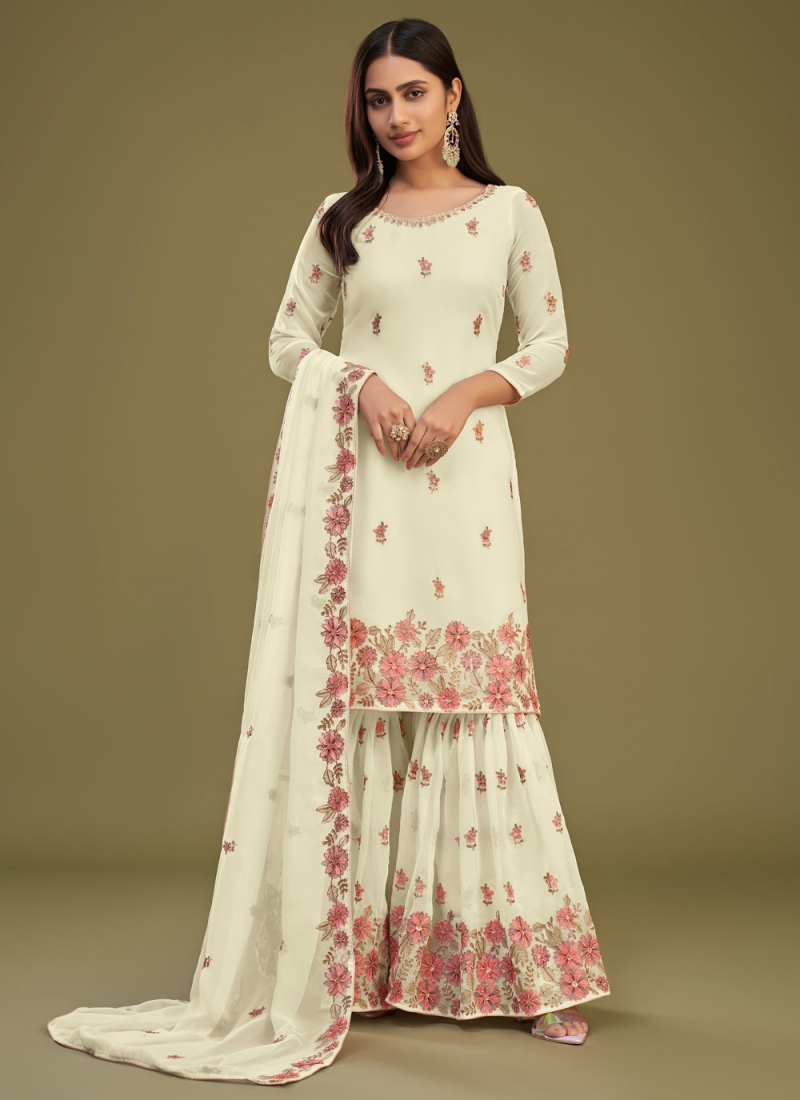 Extraordinary Embroidered Engagement Palazzo Salwar Suit
