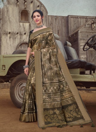 Extraordinary Printed Organza Brown Saree