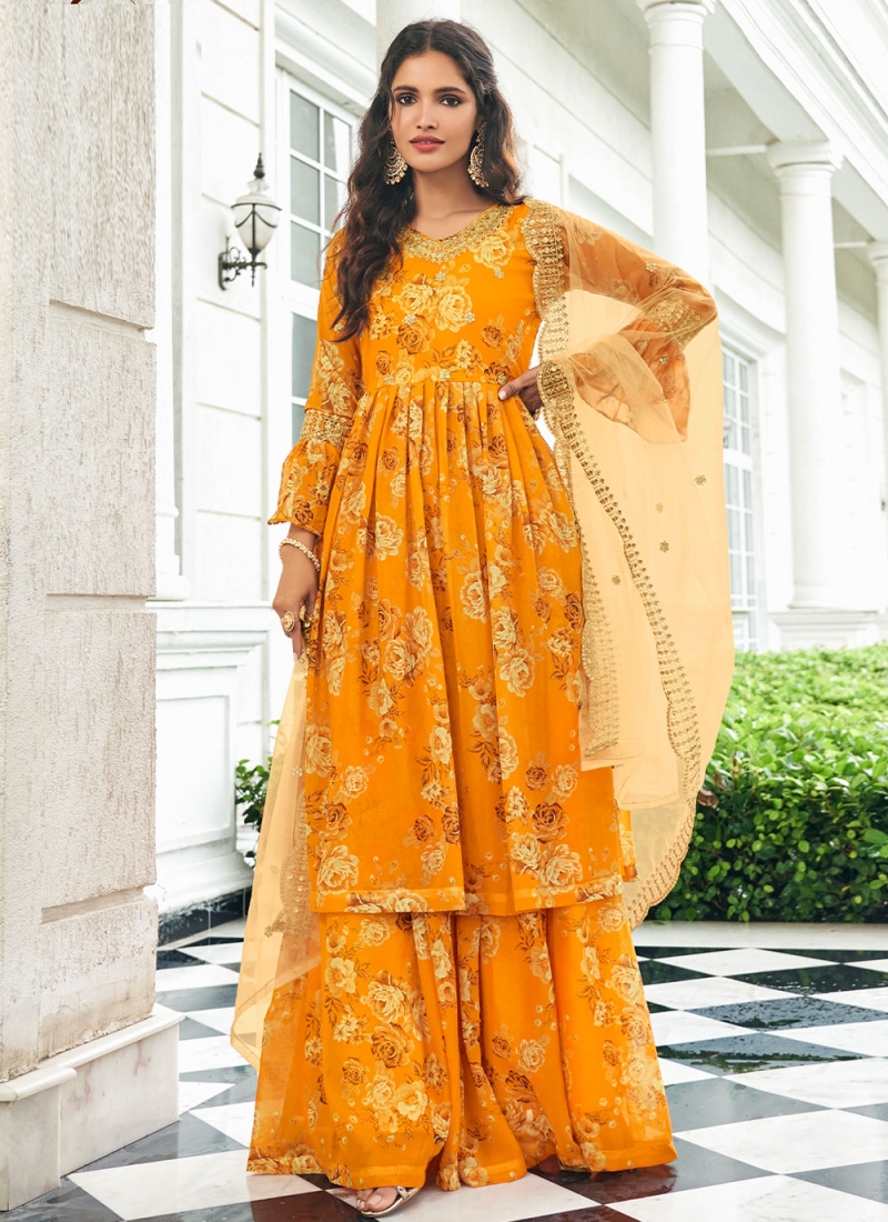 Exuberant Mustard Embroidered Designer Salwar Suit