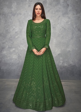 Fab Faux Georgette Green Floor Length Designer Salwar Suit