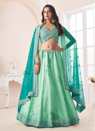 Fab Mirror Sea Green Georgette Lehenga Choli