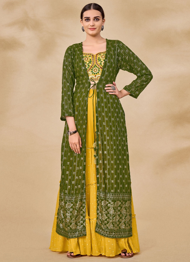 Fab Thread Georgette Green Readymade Salwar Suit