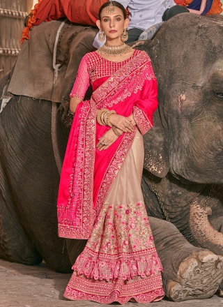 Fancy Fabric Designer Saree in Beige and Pink