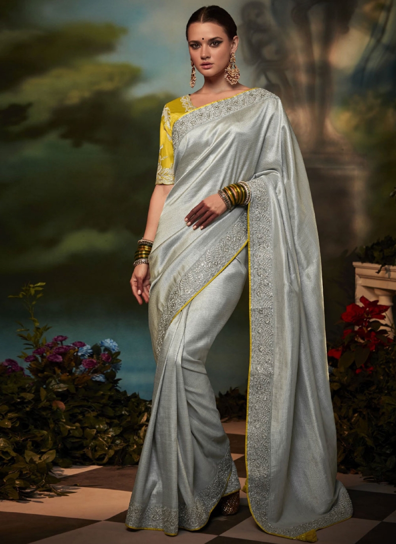 Fancy Fabric Fancy Saree in Silver