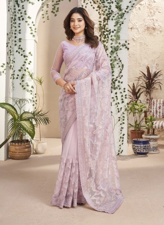 Fancy Fabric Lavender Embroidered Classic Saree