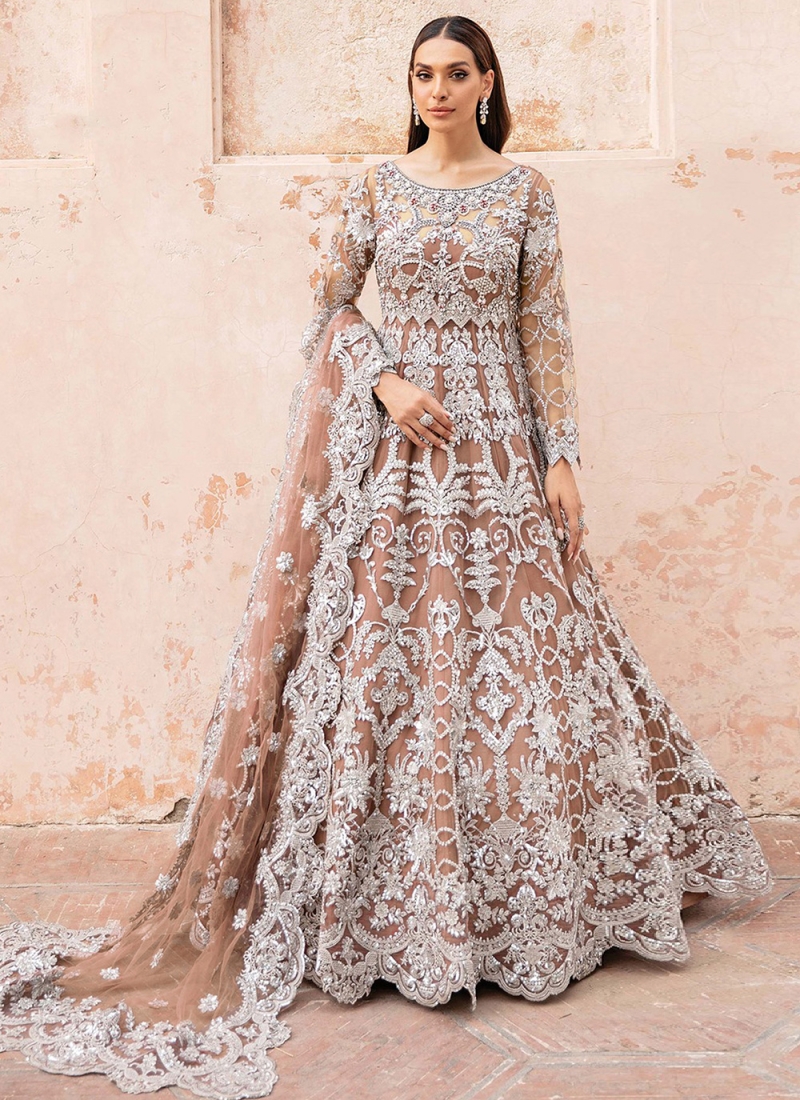 Fantastic Net Diamond Brown Designer Gown