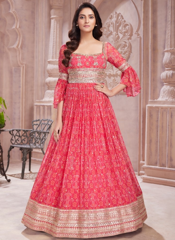 Fascinate Bandhej Print Party Gown