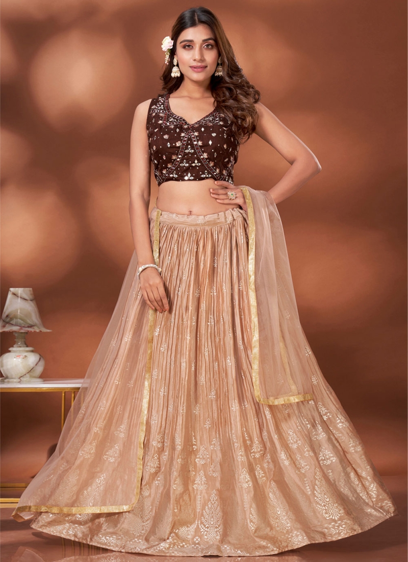 Fascinating Peach A Line Lehenga Choli