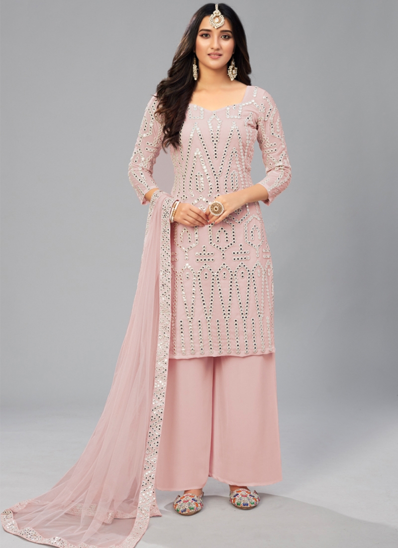 Fascinating Pink Mirror Designer Palazzo Salwar Suit