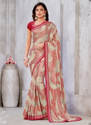 Fashionable Beige Party Classic Saree