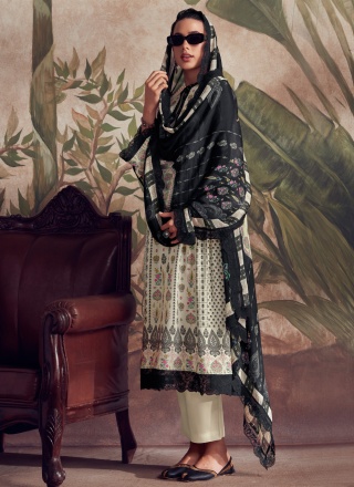 Fashionable Muslin Off White Digital Print Pakistani Salwar Kameez