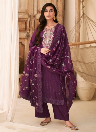 Fashionable Silk Purple Embroidered Palazzo Salwar