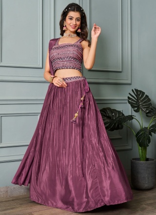 Faux Crepe Mauve  Embroidered Readymade Lehenga Choli