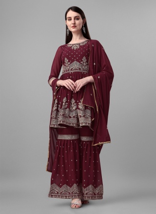 Faux Georgette Designer Brown Palazzo Salwar Kamee