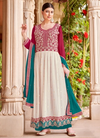 Faux Georgette Embroidered Multi Colour Trendy Salwar Kameez