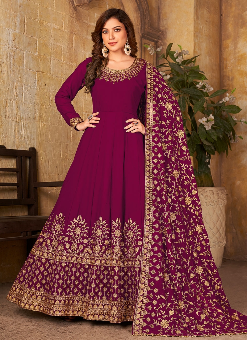 Faux Georgette Maroon Salwar Kameez