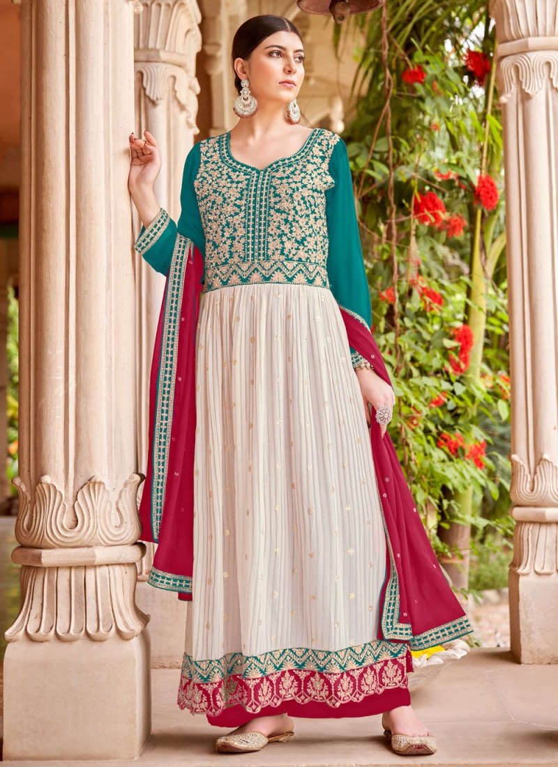 Faux Georgette Multi Colour Embroidered Readymade Salwar Kameez