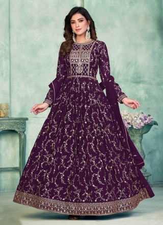 Faux Georgette Purple Embroidered Anarkali Salwar Kameez