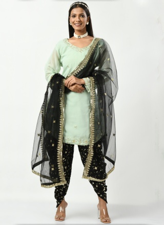 Faux Georgette Sequins Green Salwar Kameez