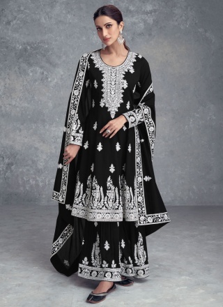 Festal Black Embroidered Designer Salwar Suit