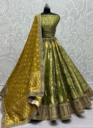 Flattering Banarasi Silk Green Patch Border Lehenga Choli