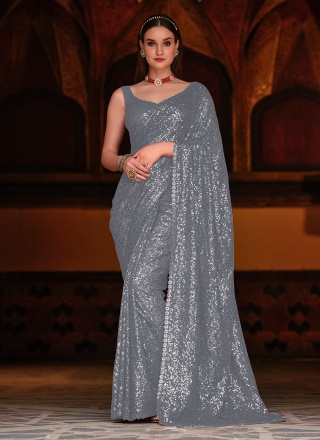 Flattering Grey Trendy Saree