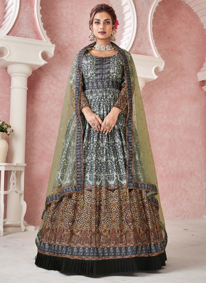 Flawless Embroidered Multi Colour Silk Readymade Gown