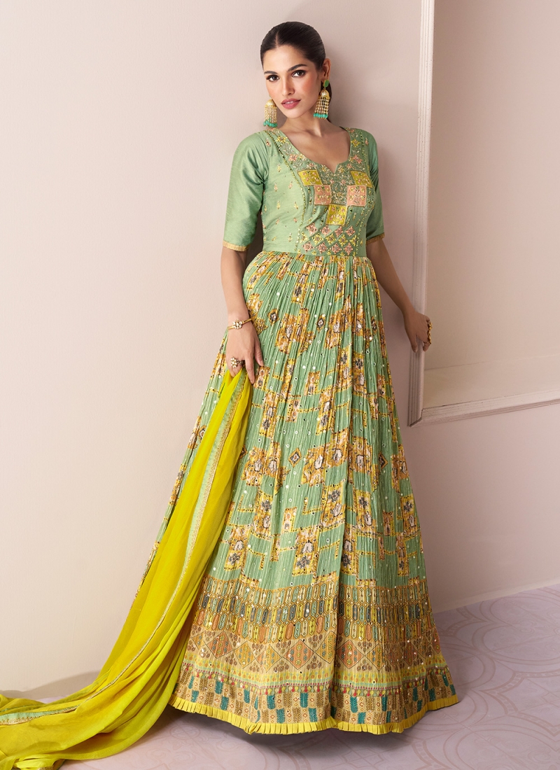 Amazon.com: ETHNIC EMPORIUM Green ombre Indian chinon net designer flaired  Long anarkali wedding dress 7534 (s) : Clothing, Shoes & Jewelry