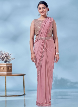 Flawless Rose Pink Sequins Imported Trendy Saree
