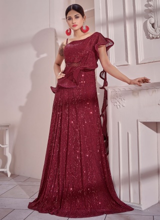 Flawless Sequins Maroon Imported Readymade Gown