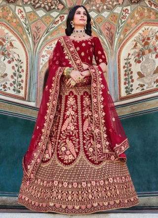 Genius Velvet Mehndi A Line Lehenga Choli