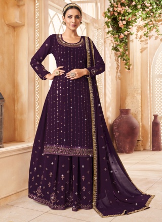 Georgette A Line Lehenga Choli in Purple