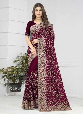 Georgette Designer Saree in Wine