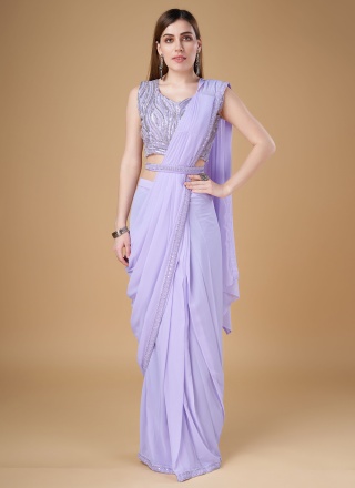 Georgette Embroidered Classic Saree in Lavender