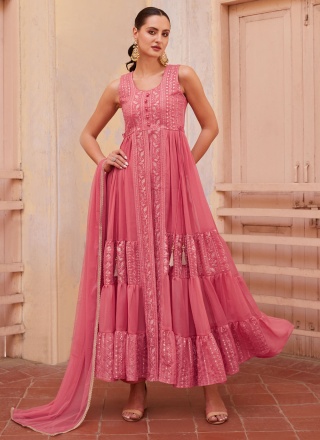 Georgette Embroidered Trendy Salwar Kameez in Pink