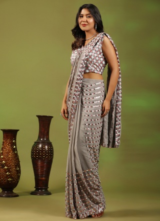 Georgette Grey Sequins Trendy Saree