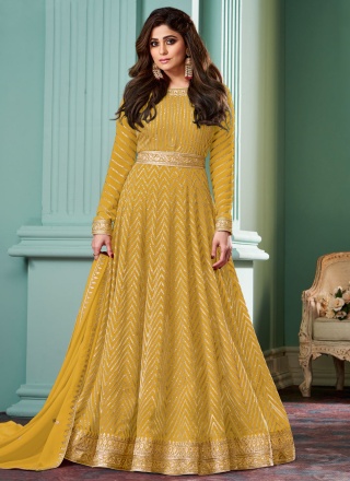 Georgette Mustard Readymade Trendy Gown 