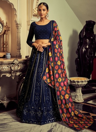 Georgette Navy Blue Sequins Designer Lehenga Choli